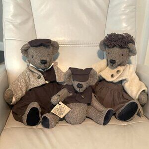 Heirloom Handmade Family of Three Teddy Bears